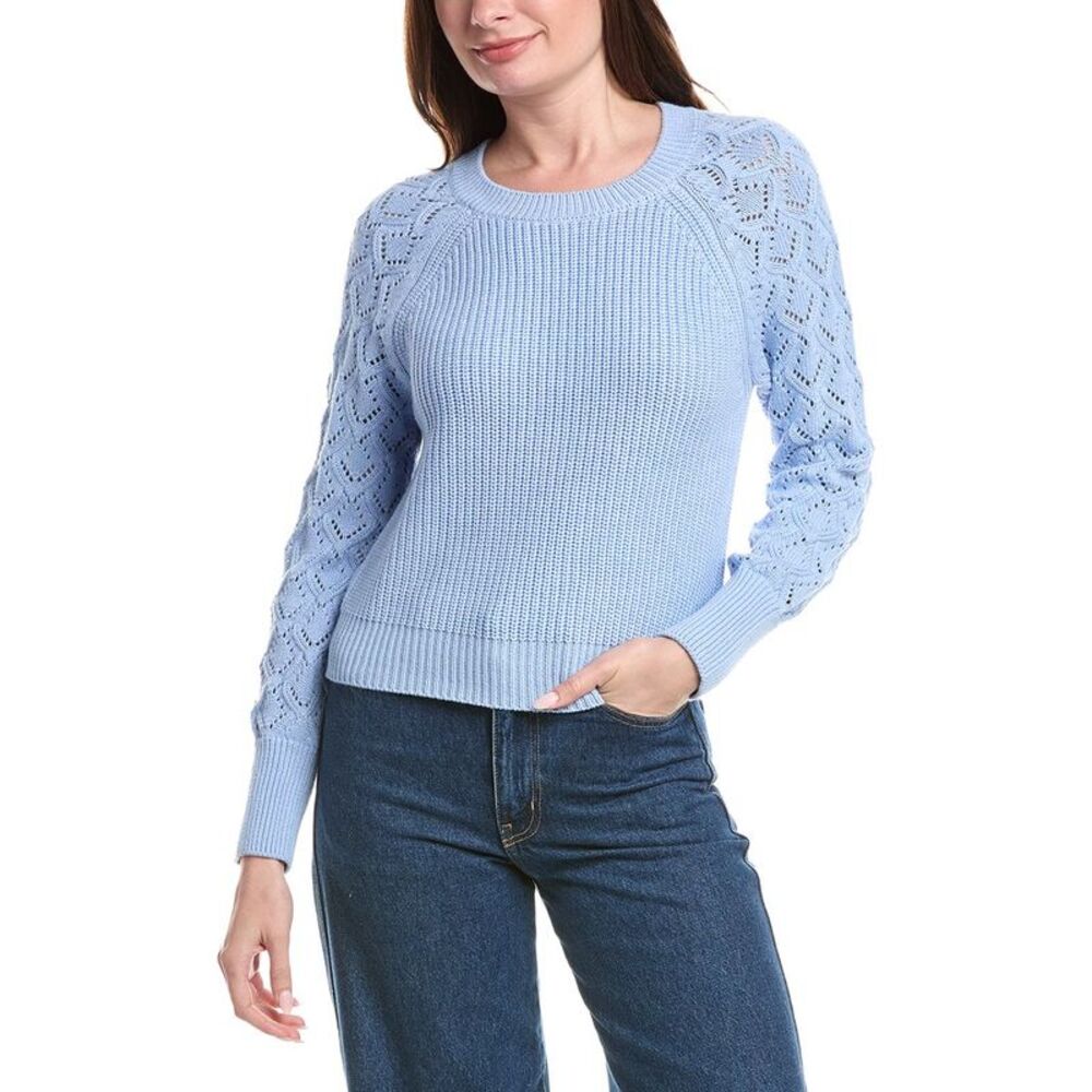 &Isla Womens  Daniela Pointelle Sleeve Top, Blue